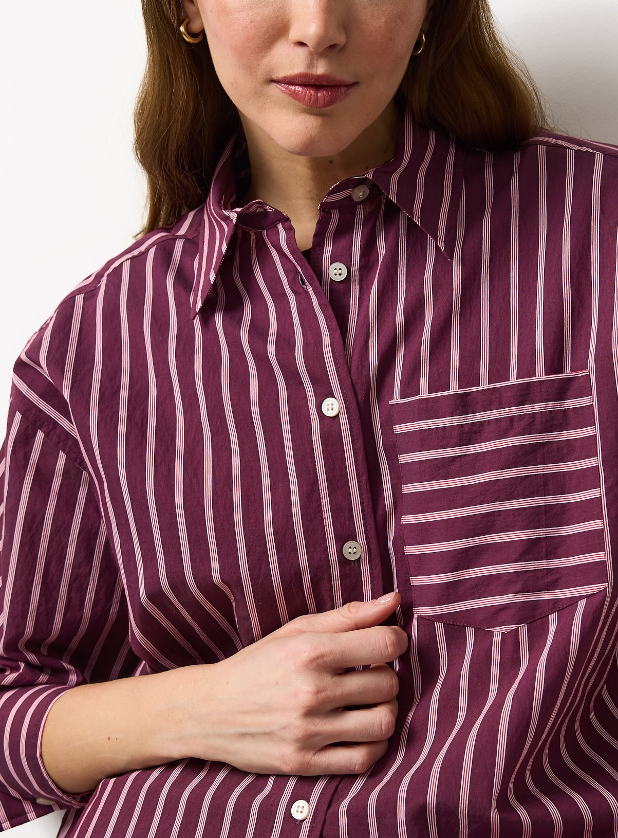 Dark Red Stripe Relaxed Long Sleeve Shirt 14 - Image 3 thumbnail